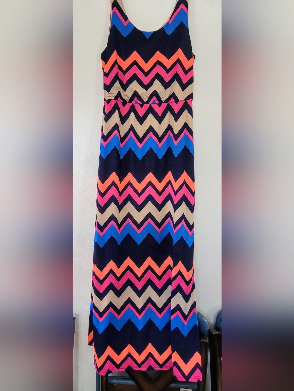 Justify Chevron Maxi Dress in Navy, Bright Blue, Coral & Pink